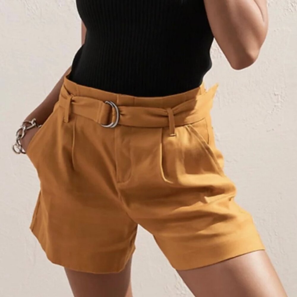 NWT! Banana Republic Mustard Yellow Linen-Cotton Belted Urbon Explorer Shorts 2R